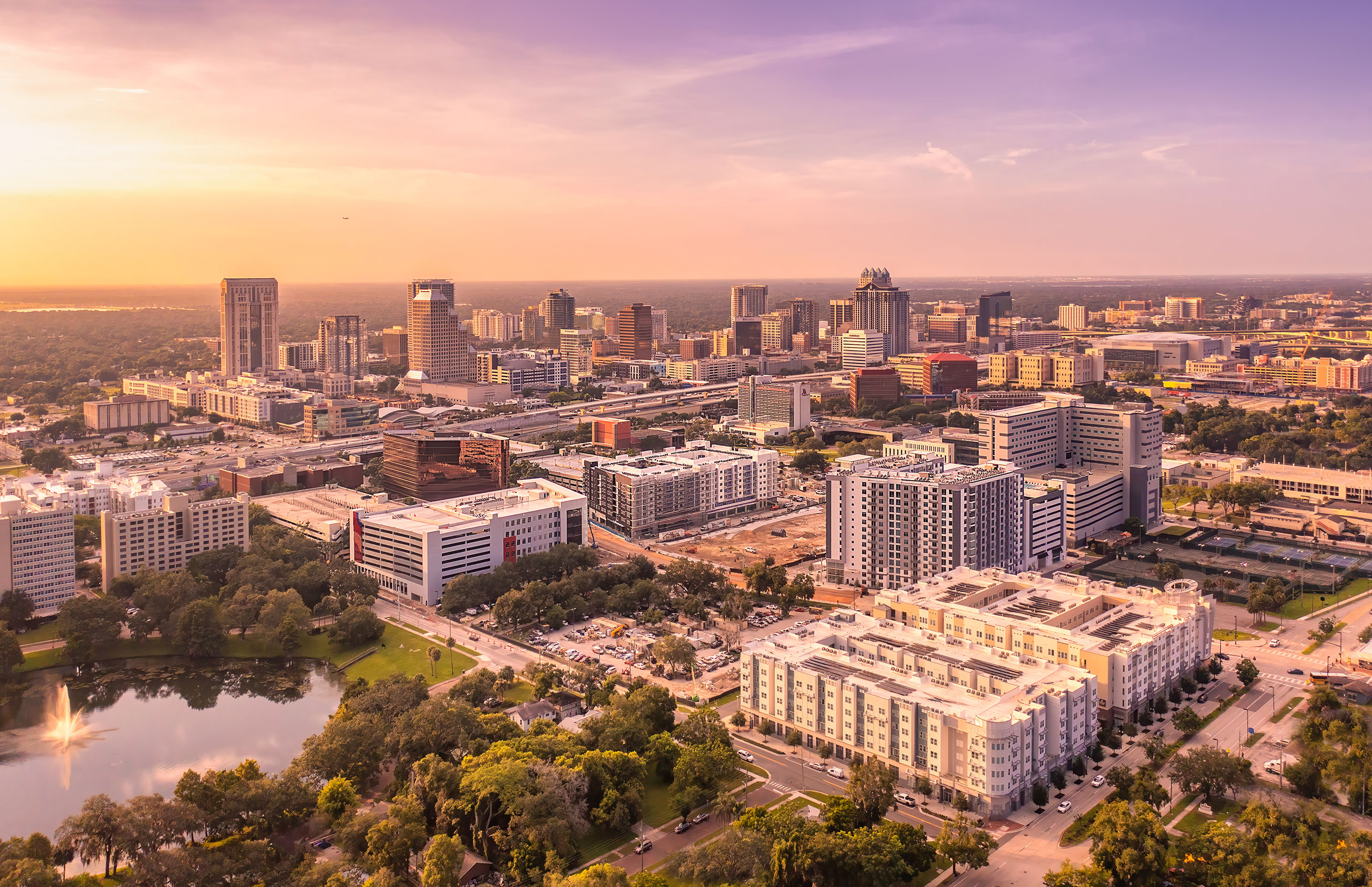 Aerial view of Creative Village in downtown Orlando